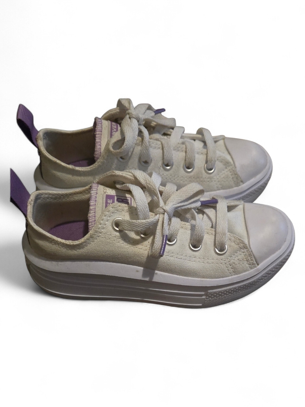 Converse Kids White Low Top Sneakers with Purple Details - Picture 2 of 6